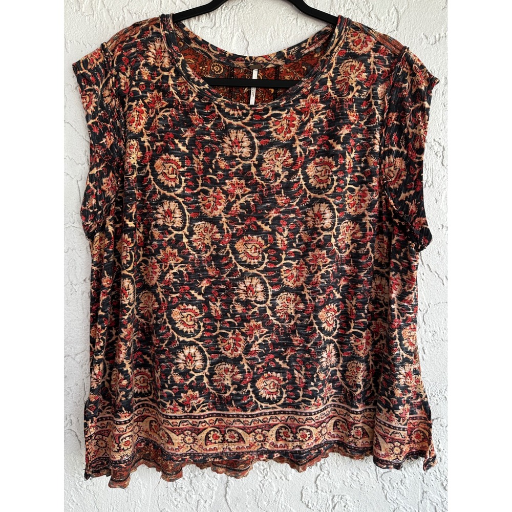 We The Free People High Tide Rust Floral Paisley Cap Sleeve Top Women Medium